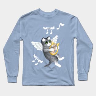 Grey Cherub Kitten Playing a Lyre Long Sleeve T-Shirt